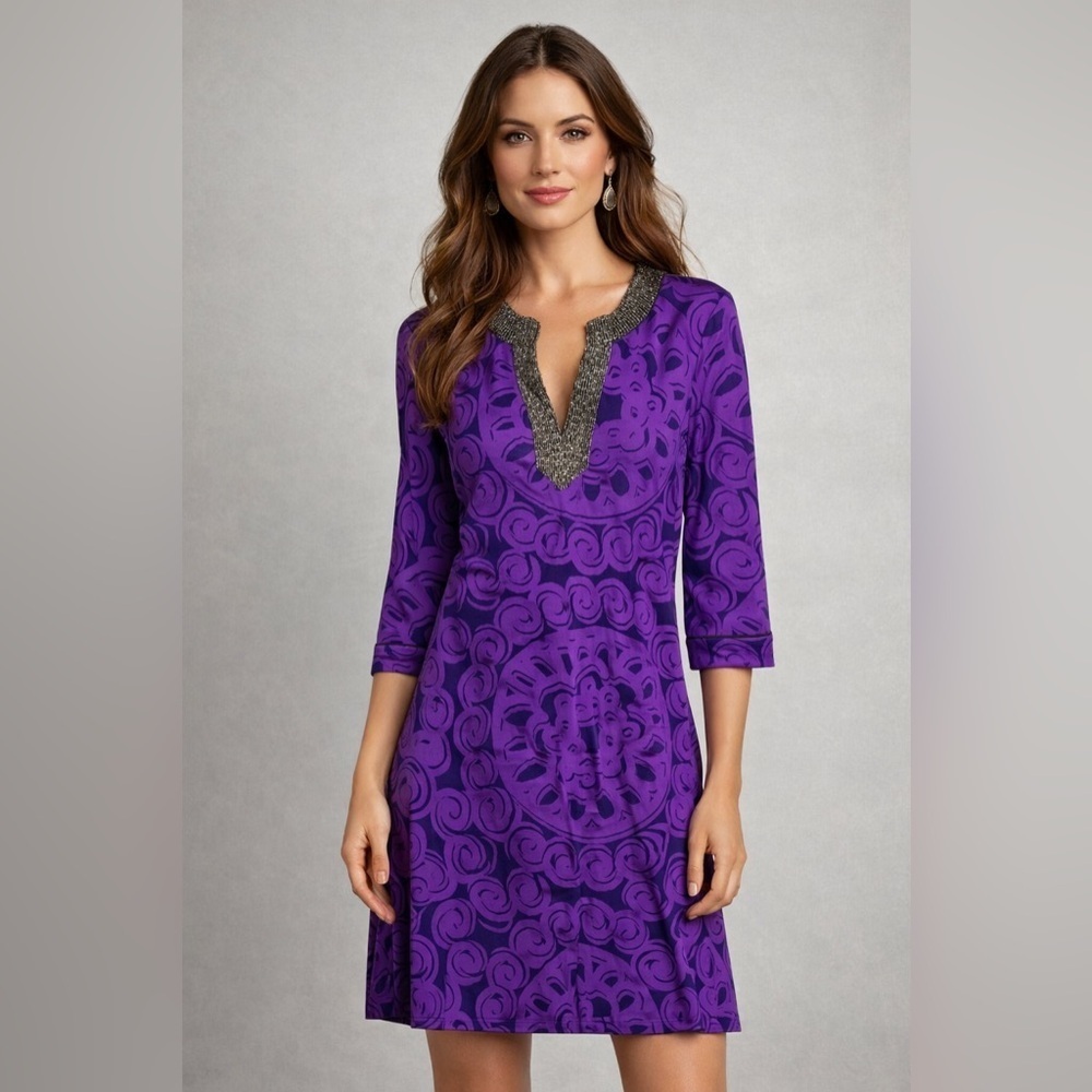 Vintage Tori Burch purple beaded dress size small